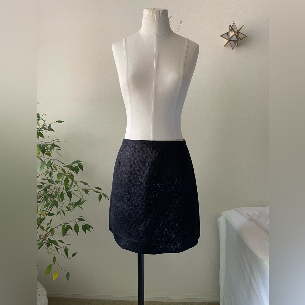 J. Crew Black Nori Cotton Silk Metiallic Jacquard Textured Mini Skirt pre-owned